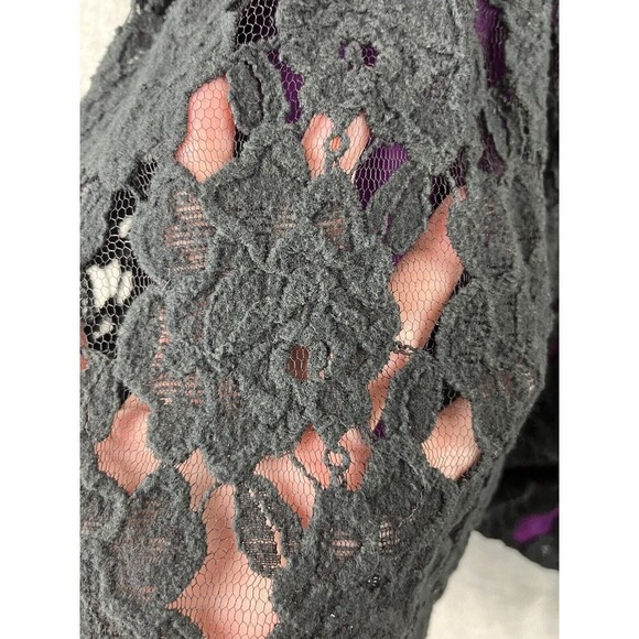 Jay Godfrey Womens Black Purple Floral Lace Fit and Flare Cocktail Dress Size 8 - Picture 2 of 7